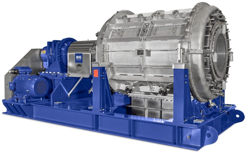 BHS rotary pressure filter on a blue skid, filtration technologies that improve filter press washing efficiency